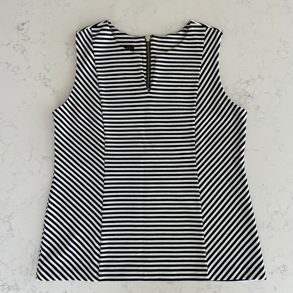 Talbots Slvless Striped Round Neck w Split V Cotton Modal Top Black & White Sz S - Picture 10 of 10